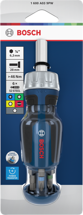 مفك براغي Bosch قصير ذو سقاطة بستة رؤوس في المقبض.